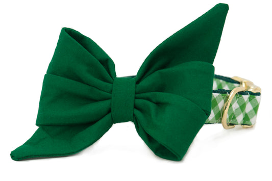 St. Patrick's Day Picnic Plaid Belle Bow™ Dog Collar - Crew LaLa