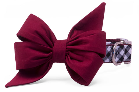 Gamecock Garnet on Black Check Belle Bow Dog Collar - Crew LaLa