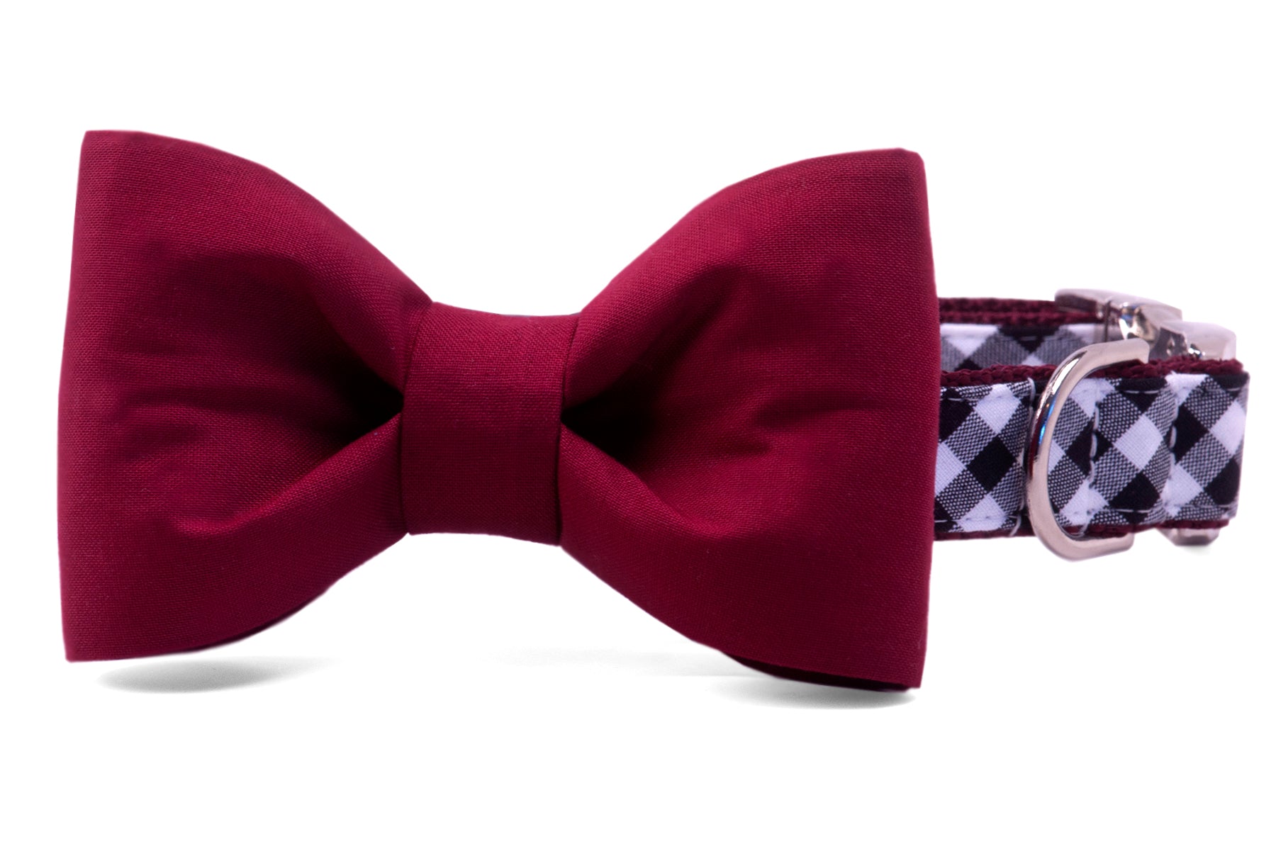 Gamecock Garnet on Black Check Bow Tie Dog Collar - Crew LaLa