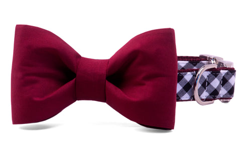 Gamecock Garnet on Black Check Bow Tie Dog Collar - Crew LaLa