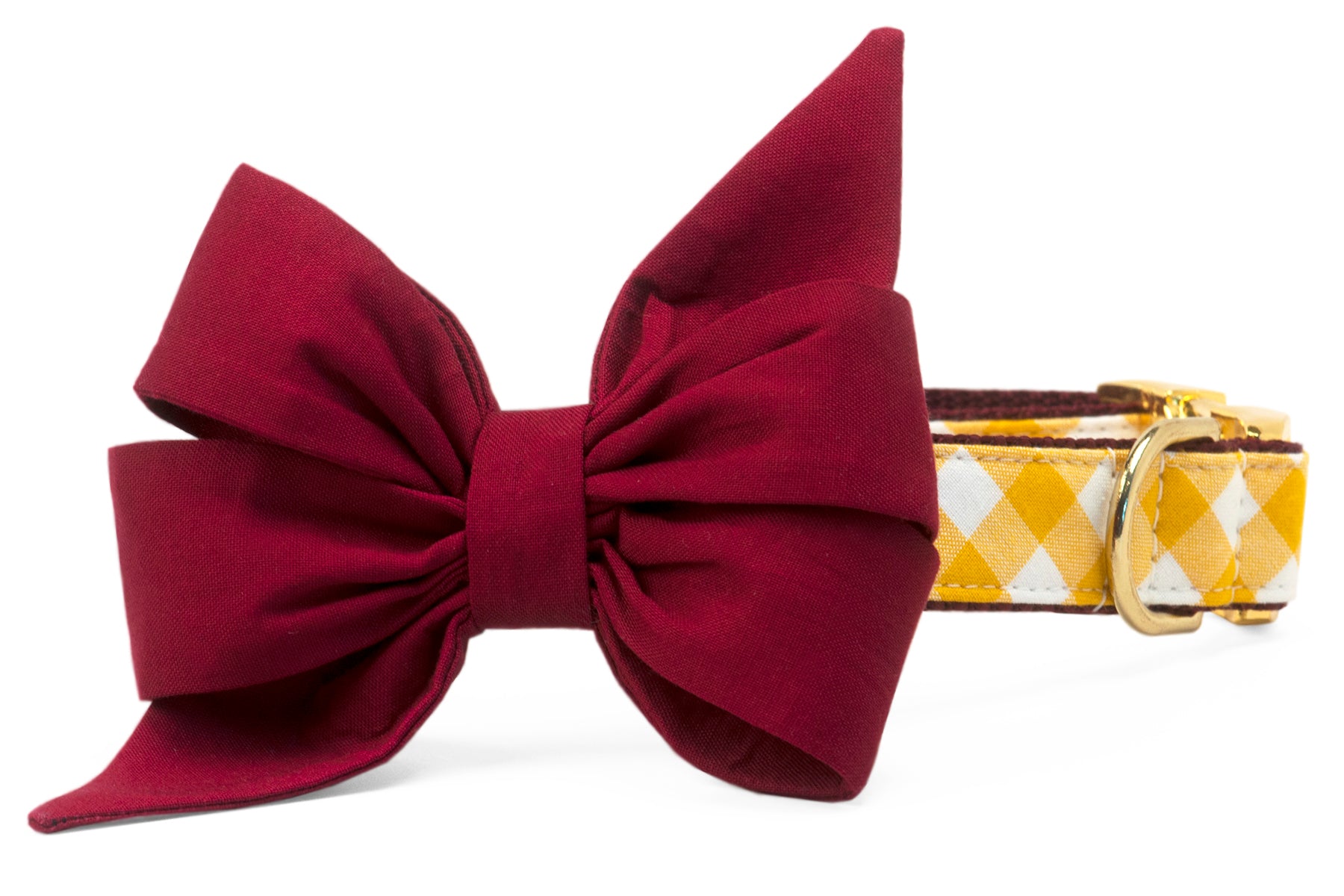 Redskins Burgundy on Gold Check Belle Bow Dog Collar - Crew LaLa