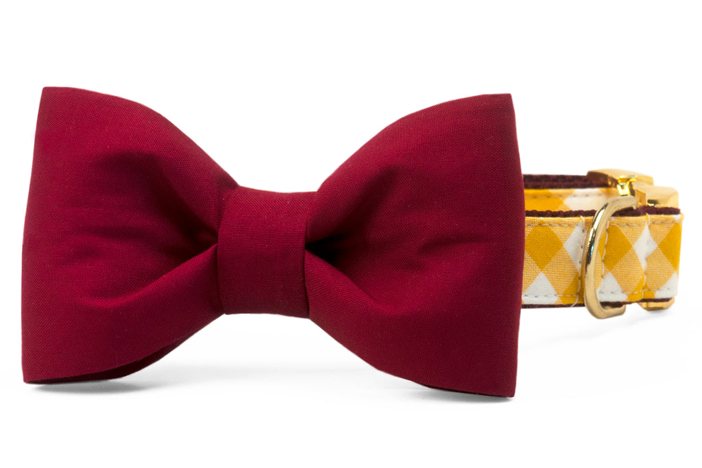 Redskins Burgundy on Gold Check Bow Tie Dog Collar - Crew LaLa