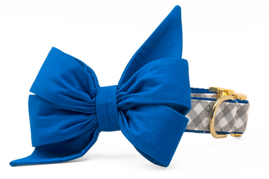 Air Force Blue on Silver Check Belle Bow Dog Collar - Crew LaLa
