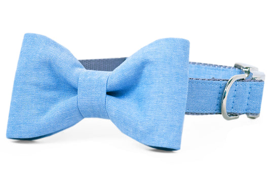 Indigo Linen Bow Tie Dog Collar - Crew LaLa