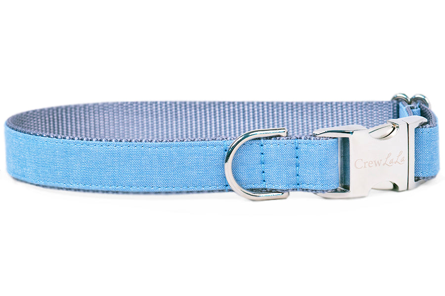 Indigo Linen Belle Bow Dog Collar - Crew LaLa