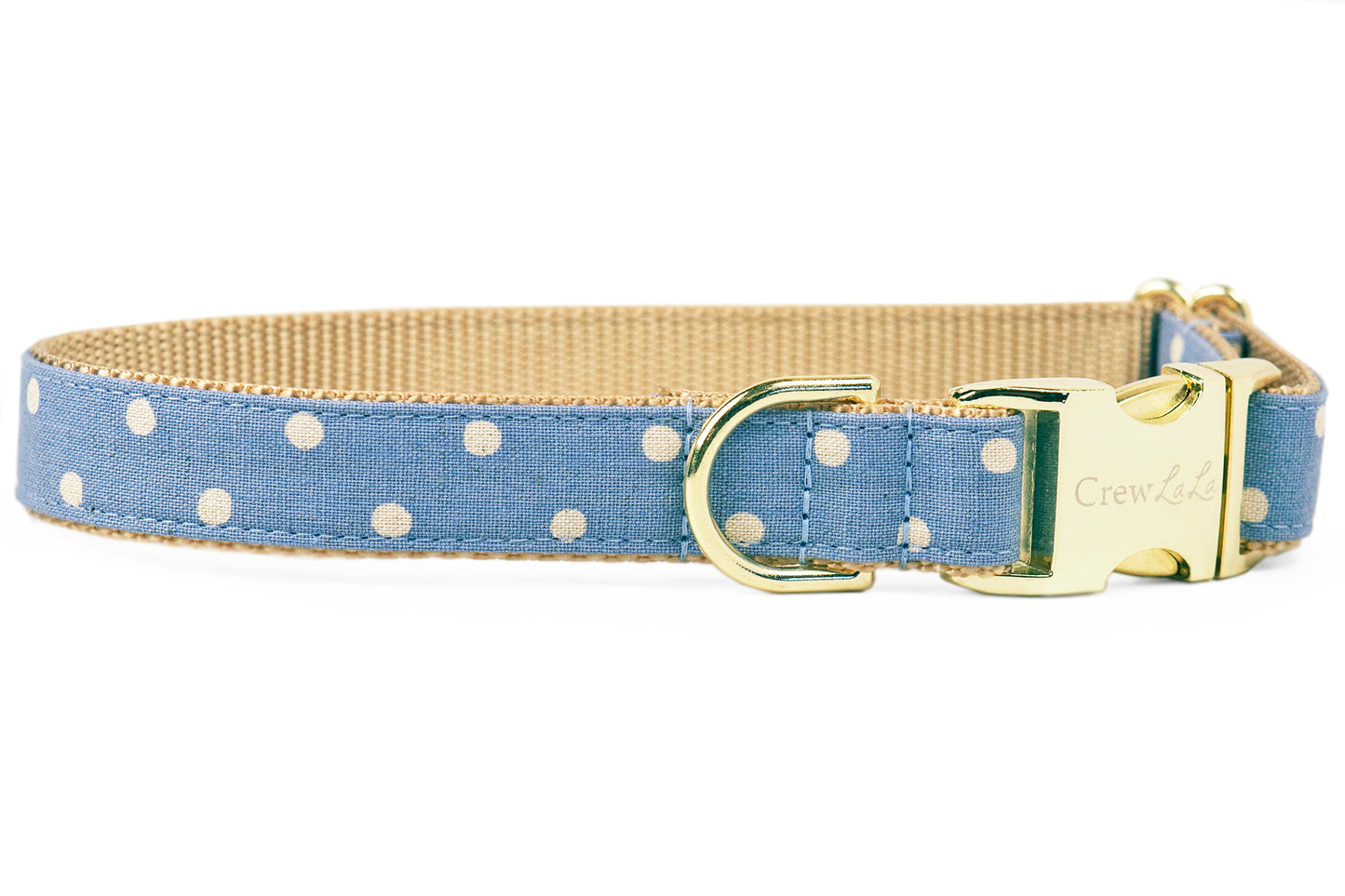 Ivory Dot on Dusty Blue Canvas Dog Collar - Crew LaLa