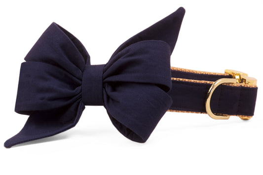 Navy Blue Belle Bow Dog Collar - Crew LaLa