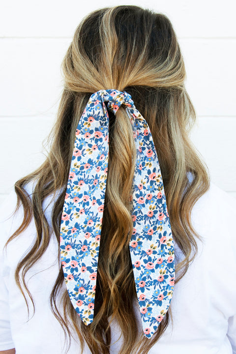 Navy Les Fleurs Hair Tie - Crew LaLa