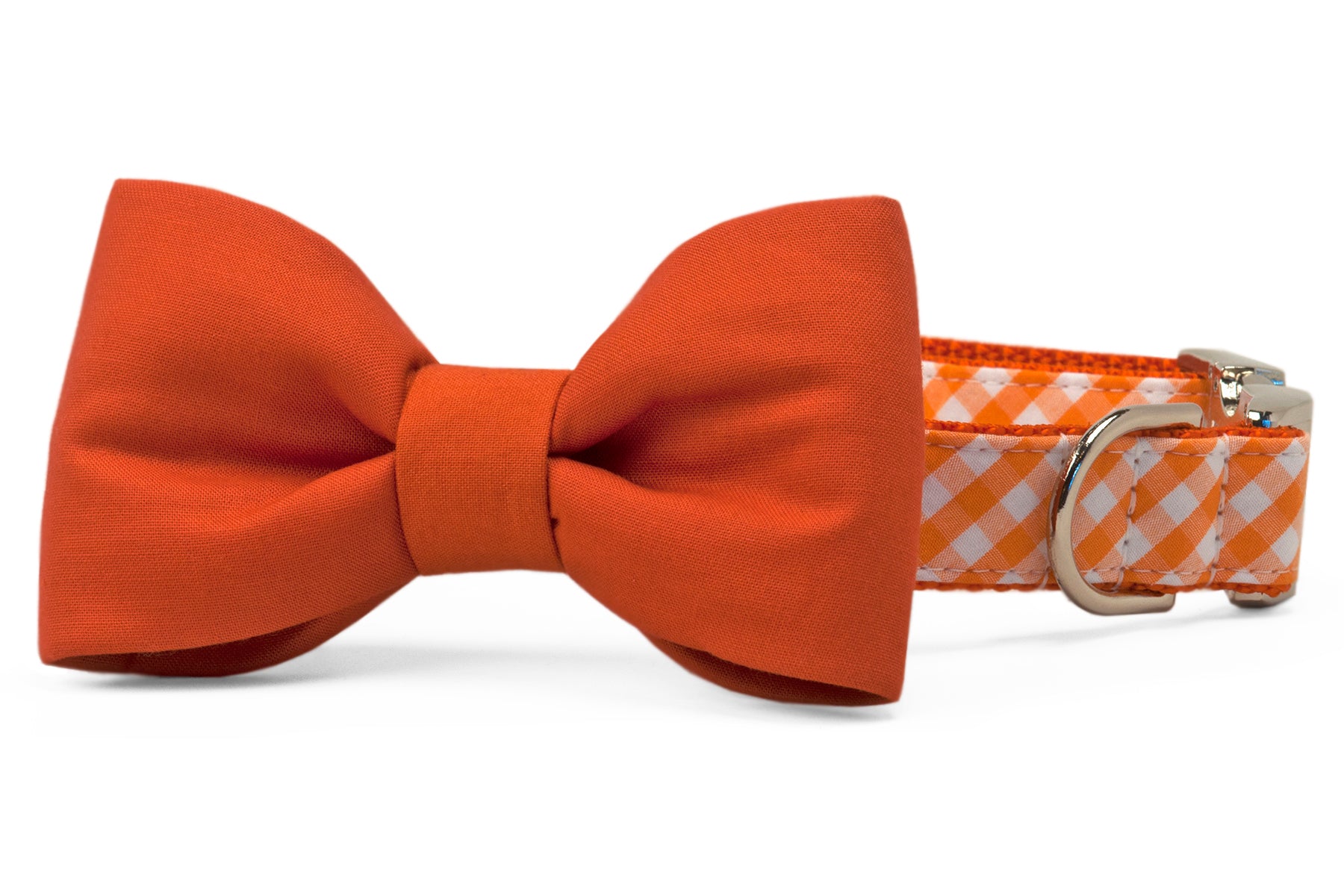 Texas Burnt Orange on Orange Check Bow Tie Dog Collar - Crew LaLa