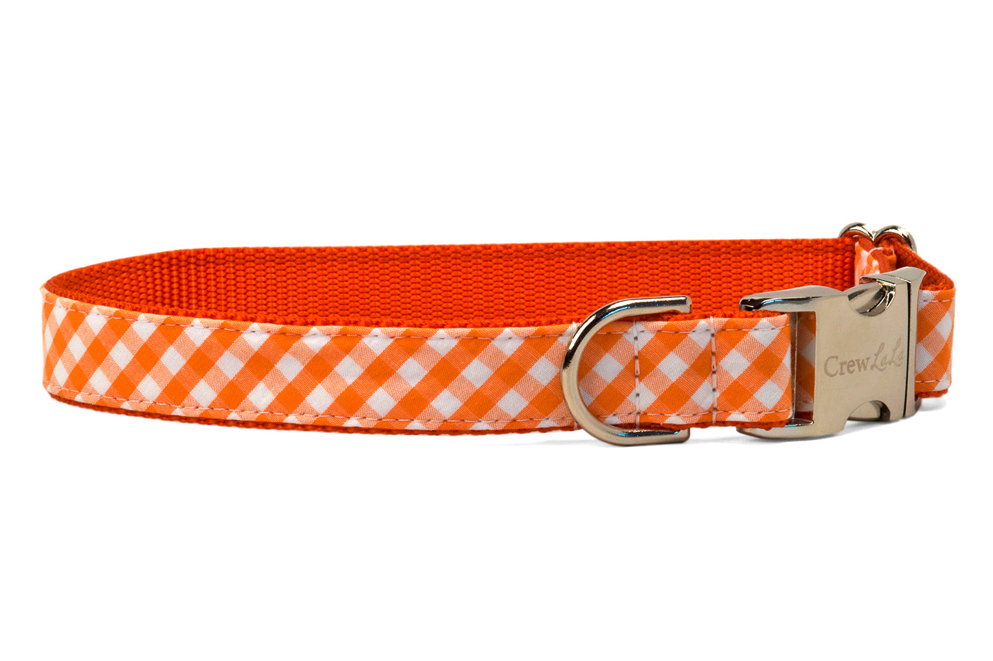 Texas Burnt Orange on Orange Check Belle Bow Dog Collar - Crew LaLa