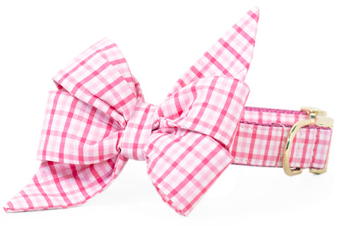 Palmer Pink Gingham Belle Bow Dog Collar