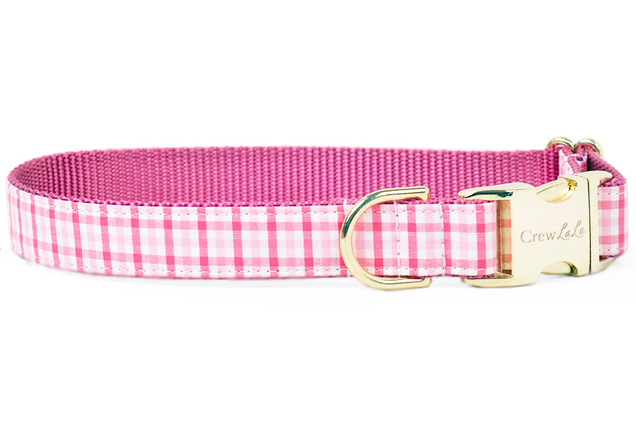 Palmer Pink Gingham Belle Bow Dog Collar - Crew LaLa