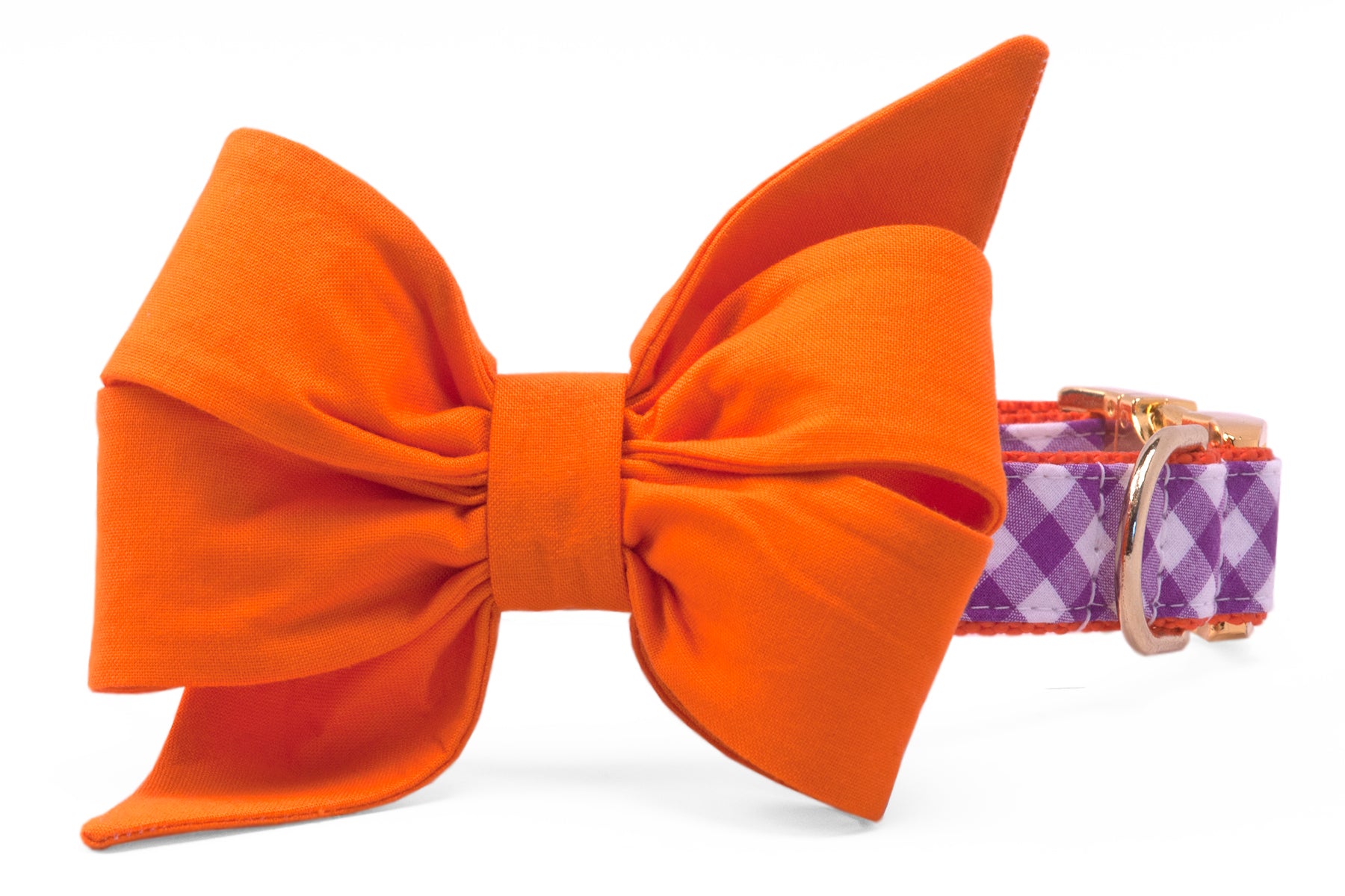 Clemson Orange on Purple Check Belle Bow Dog Collar - Crew LaLa