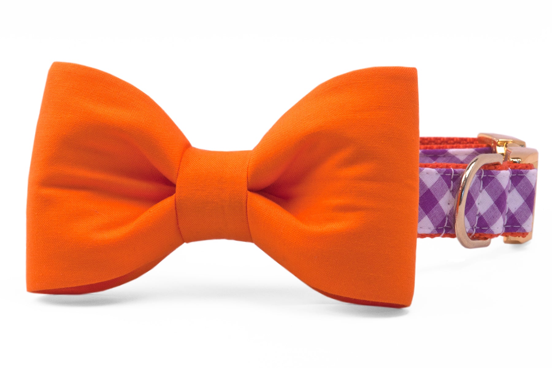 Clemson Orange on Purple Check Bow Tie Dog Collar - Crew LaLa