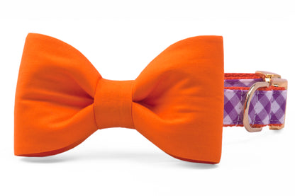 Clemson Orange on Purple Check Bow Tie Dog Collar - Crew LaLa