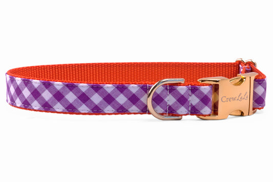 Clemson Purple Check on Orange Dog Collar - Crew LaLa