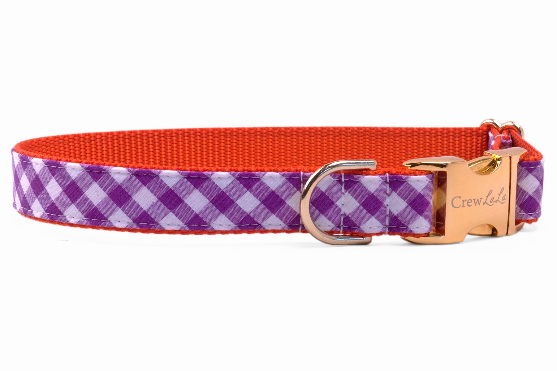 Clemson Orange on Purple Check Belle Bow Dog Collar - Crew LaLa