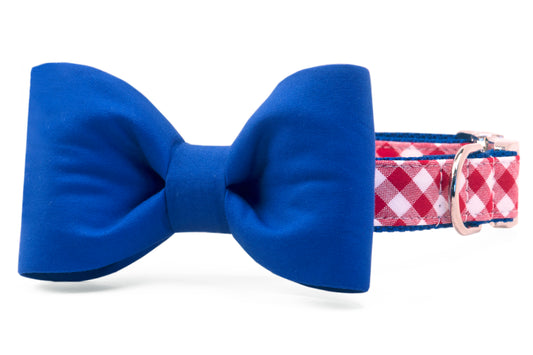 Bills Royal Blue on Red Check Bow Tie Dog Collar - Crew LaLa