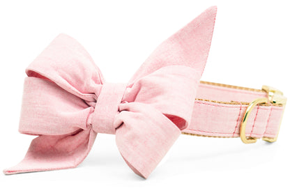 Rose Water Linen Belle Bow™ Dog Collar - Crew LaLa