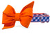 Florida Orange on Royal Blue Check Belle Bow Dog Collar - Crew LaLa