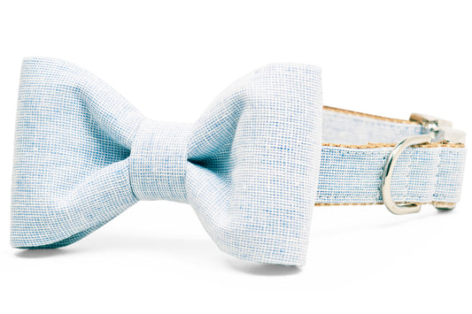Sky Blue Linen Bow Tie Dog Collar - Crew LaLa