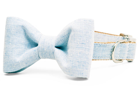 Sky Blue Linen Bow Tie Dog Collar - Crew LaLa