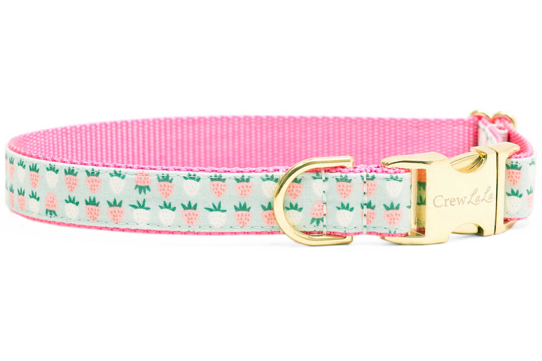 Mint Strawberries Belle Bow Dog Collar - Crew LaLa